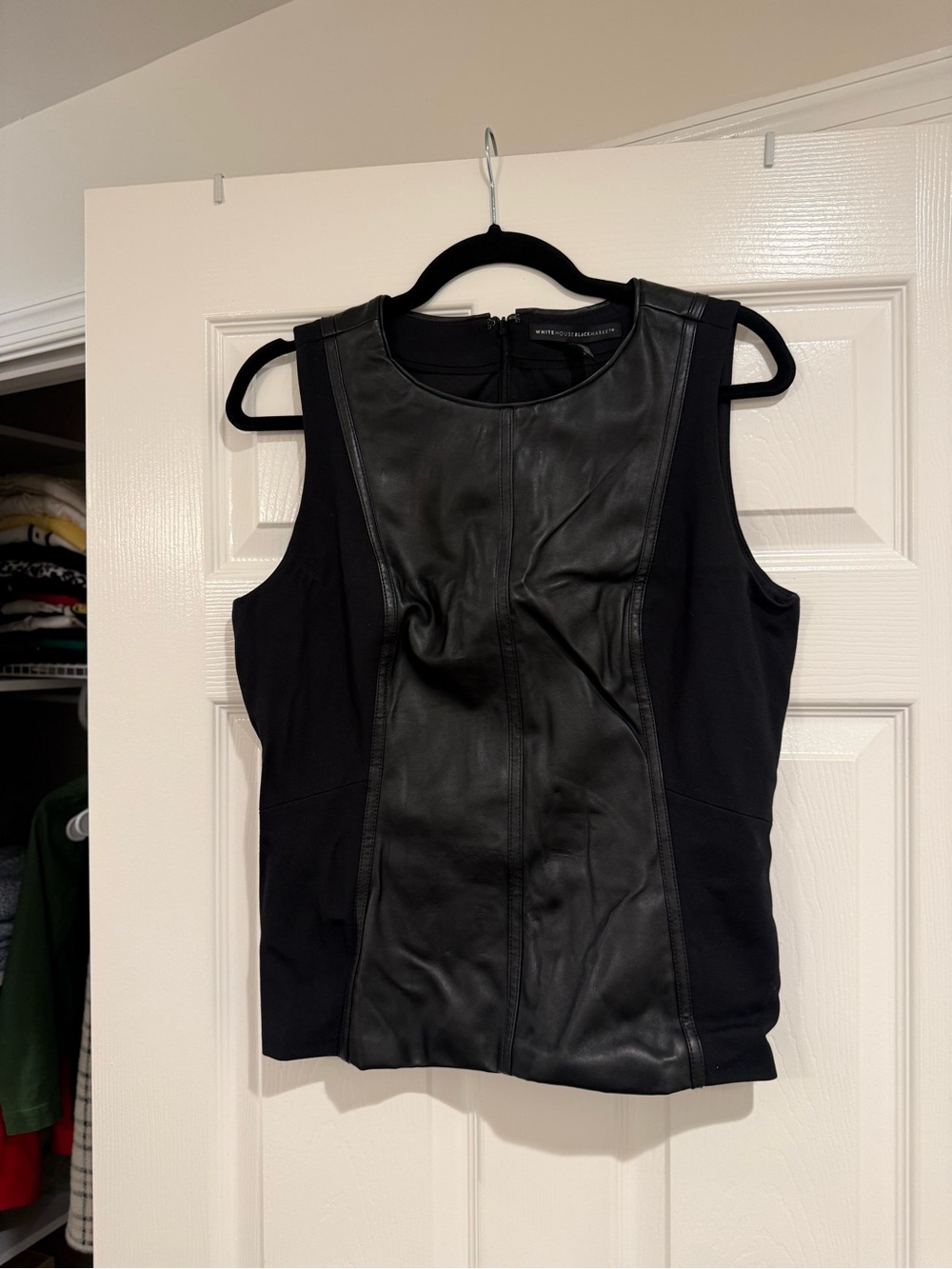White House Black Market Black Faux Leather Panel Tank Size 10